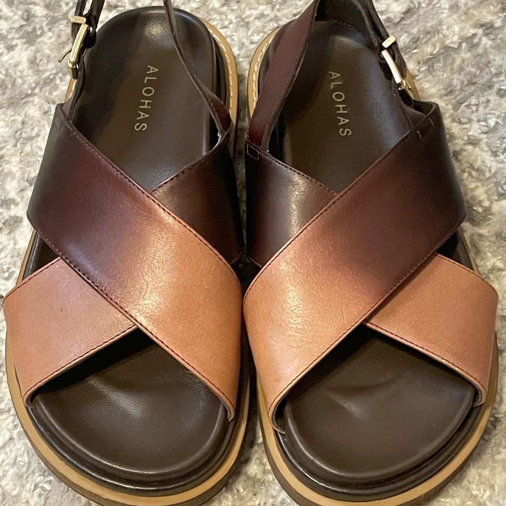 ALOHAS Women's Dark Brown and Light Tan marshmallow Sandals - RARE color